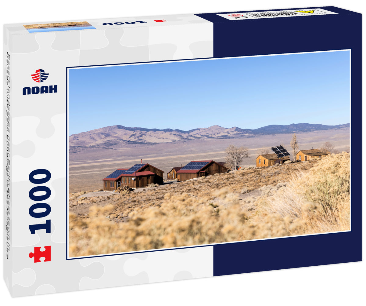 Desert landscape near Berlin ghost town in Nevada with park buildings in the foreground