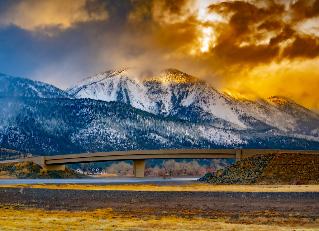 Image of Slide Mountain Nevada with a bridge going through it