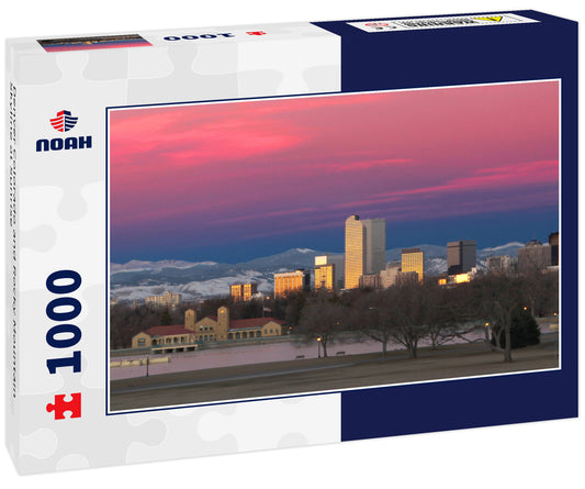 Denver Colorado and Rocky Mountain Skyline at Sunrise