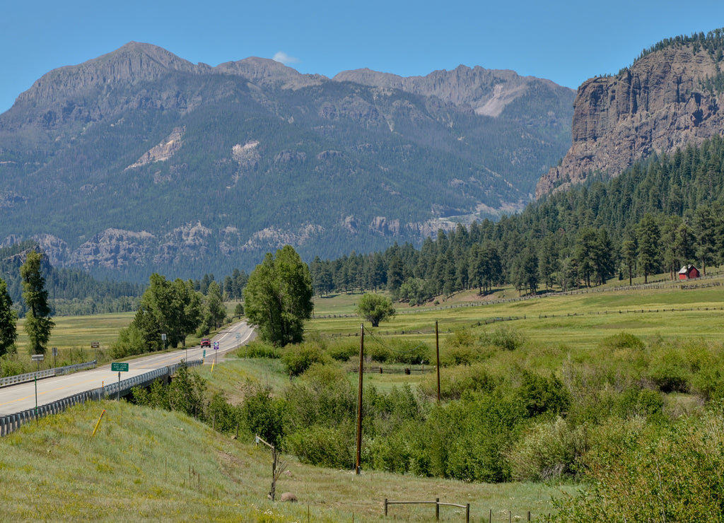 Sheep Mountain and West Fork San Juan river view from U.S. Route 160 in Archuleta county, Colorado