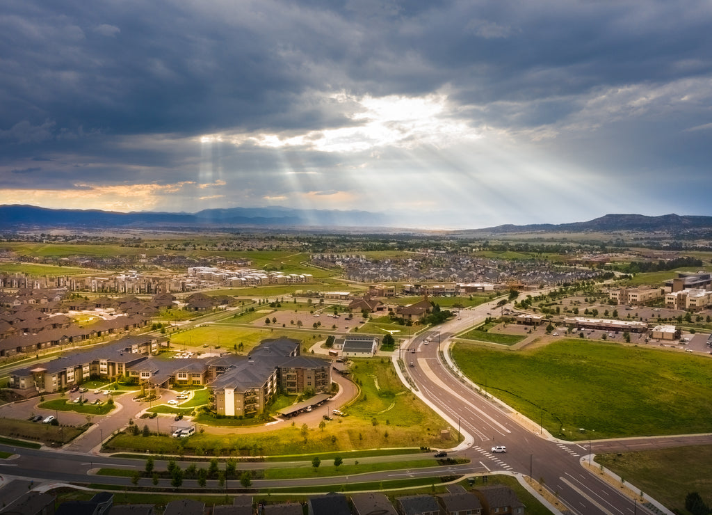 Sun Rays shining through storm clouds in Castle Rock, Colorado