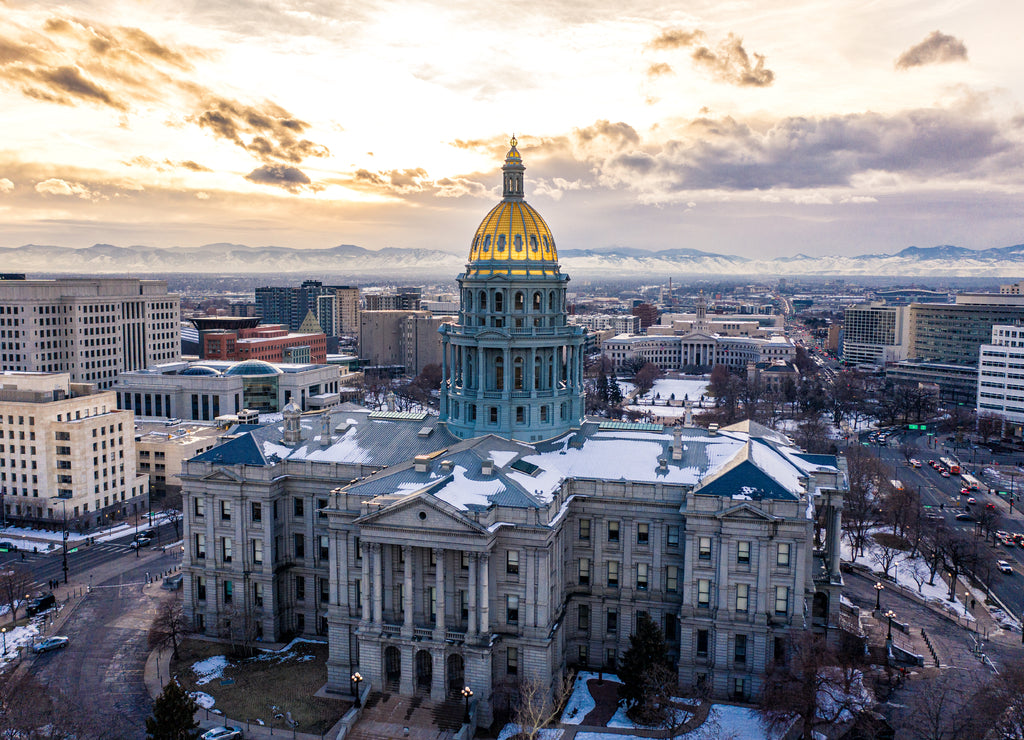 Colorado State Capitol Building & the City of Denver Colorado at Sunset