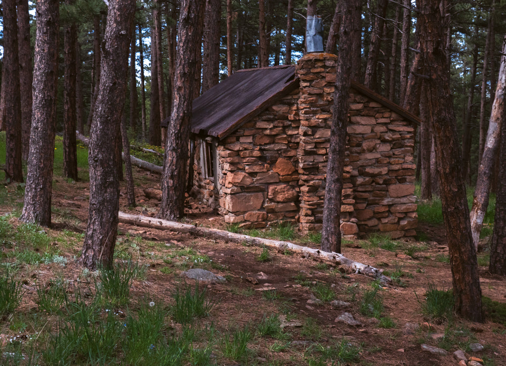 Stone cottage in the woods, city of Boulder Colorado USA