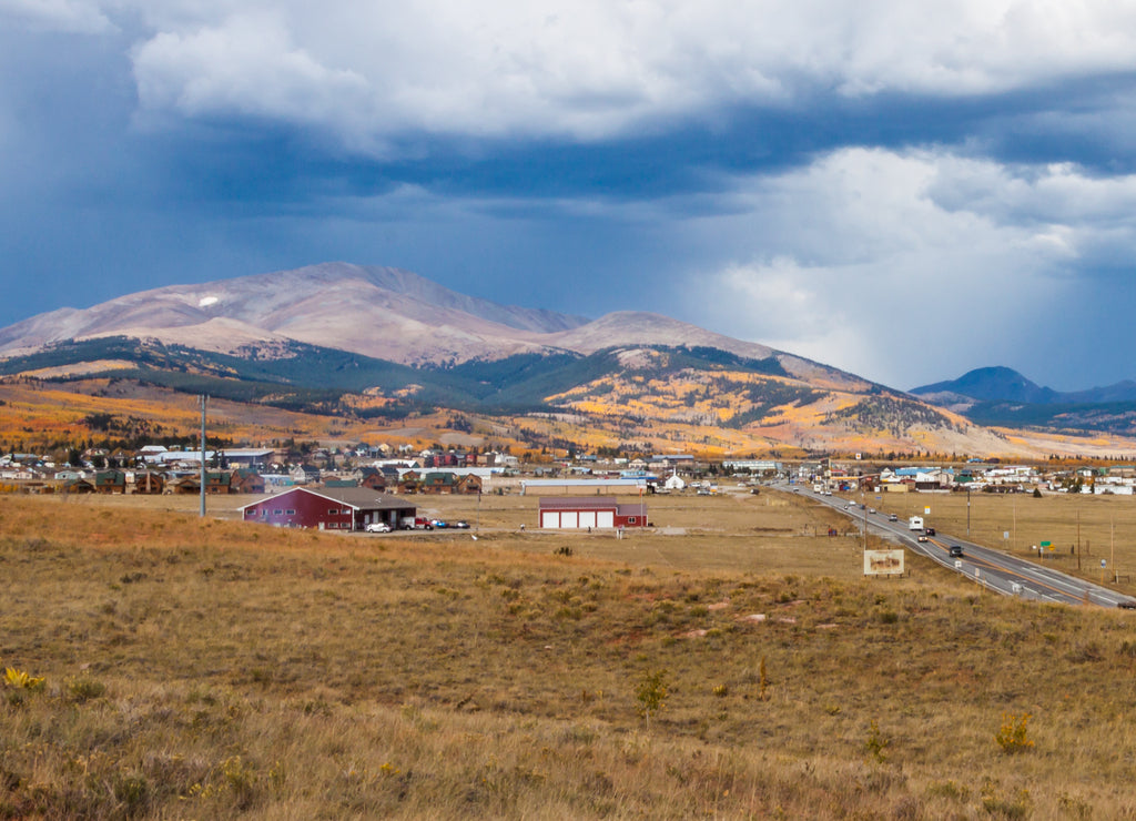 Fairplay Colorado - Fairplay Colorado from Red Hill Pass with highway 285 in Autumn with Sheep Ridge in background