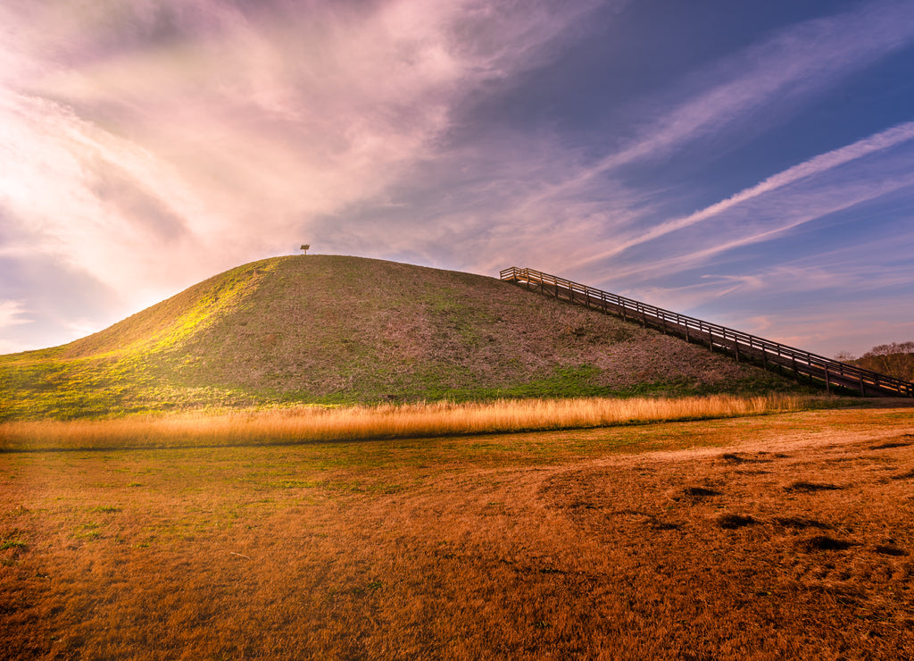 Sunset on Etowah Indian Mounds Historic Site in Cartersville Georgia