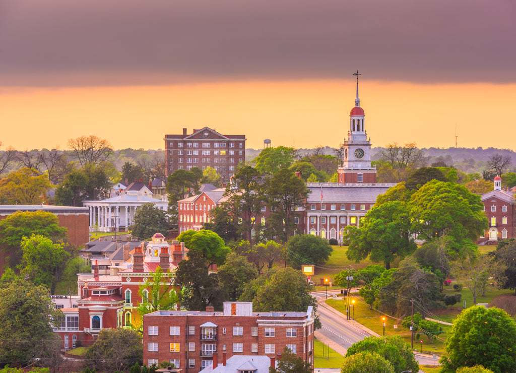 Macon, Georgia, USA historic downtown skyline at dusk