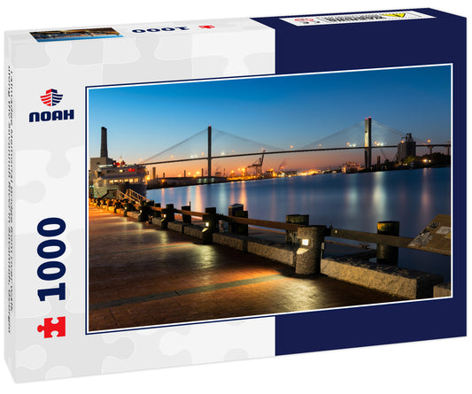 Talmadge Memorial Bridge from river walk along the Savannah River in Savannah, Georgia