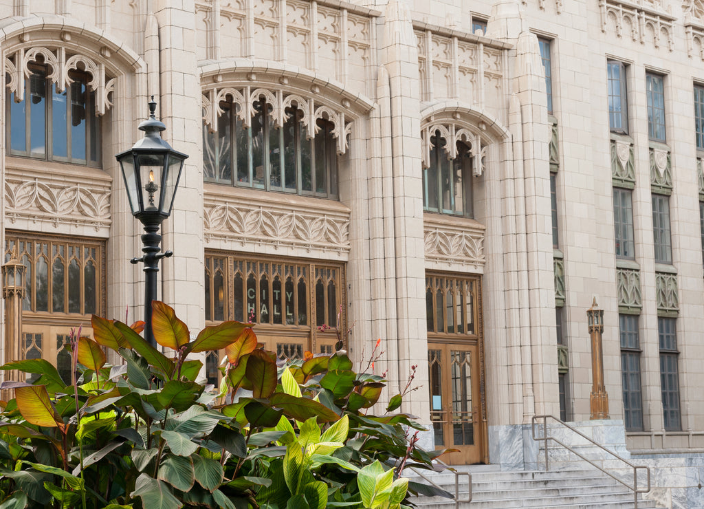 Entrance to neo-gothic Atlanta City hall, Georgia USA