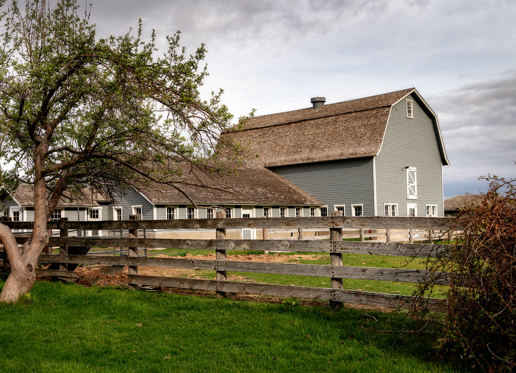 Agriculture Dairy Barn and fence on a rural Idaho farm