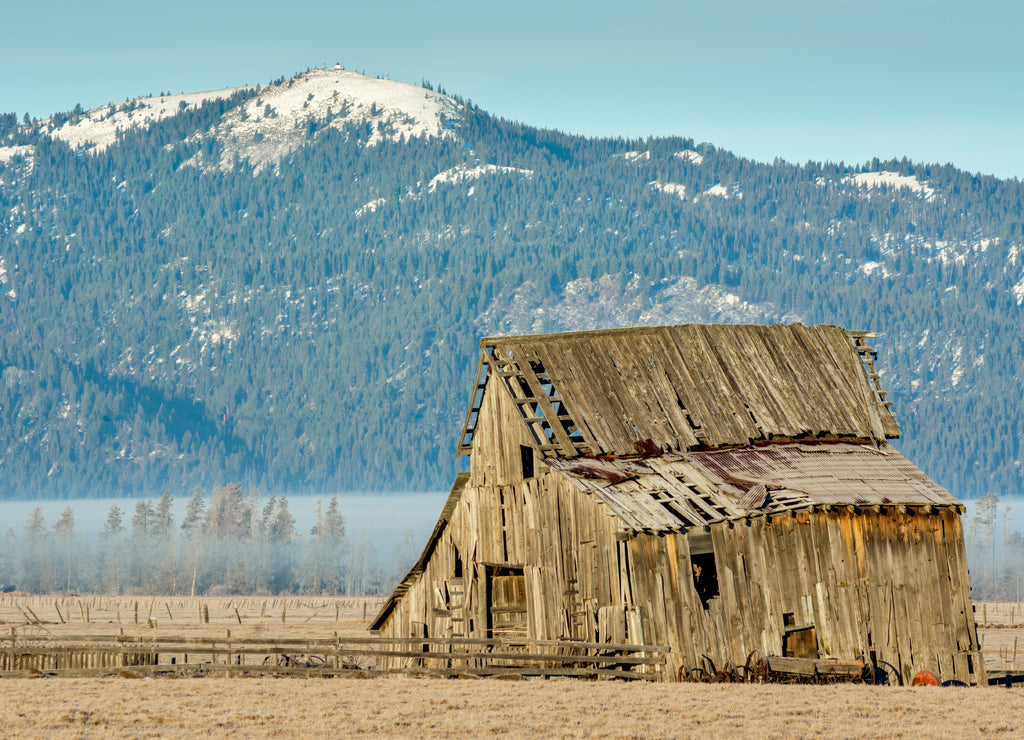 Idaho mountain and a rustic barn in the country