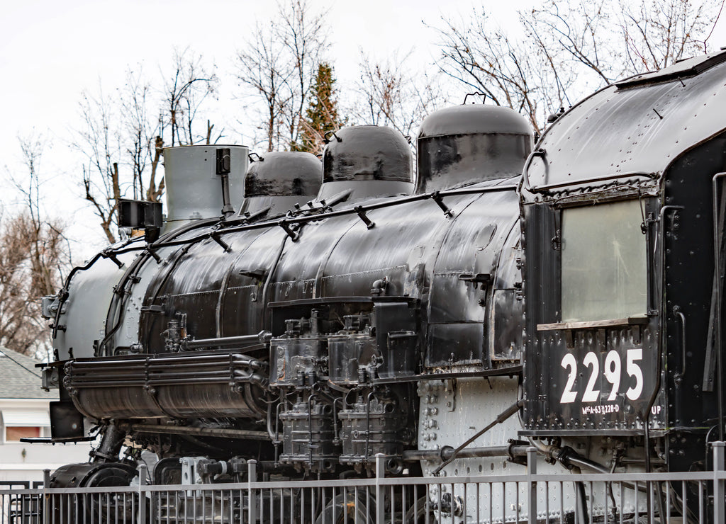 Locomotive 2295 and Boise Train Depot, Boise Idaho USA, March 30, 2020