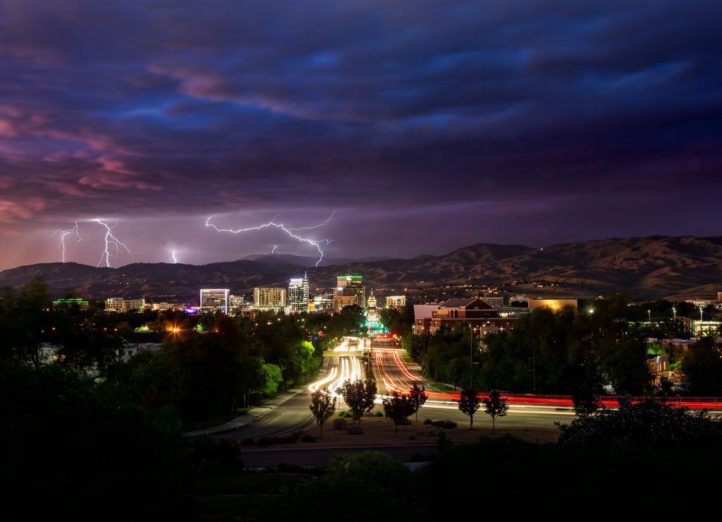 Lightning over Boise Idaho at night