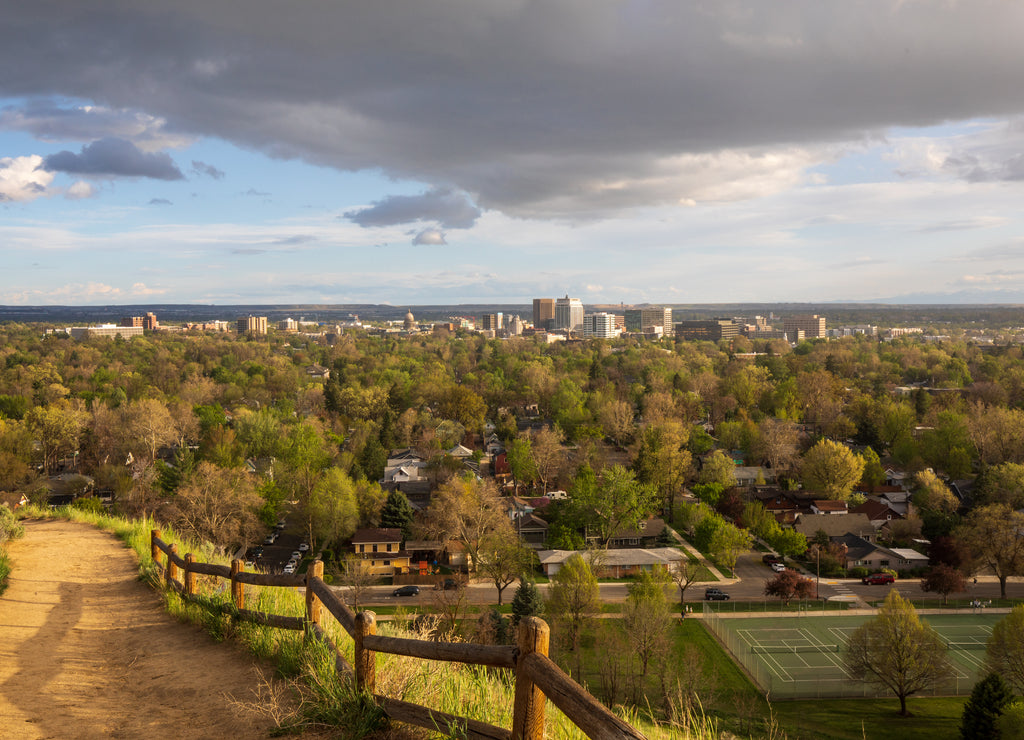 Boise Idaho skyline in Spring. View from Camel's Back Park