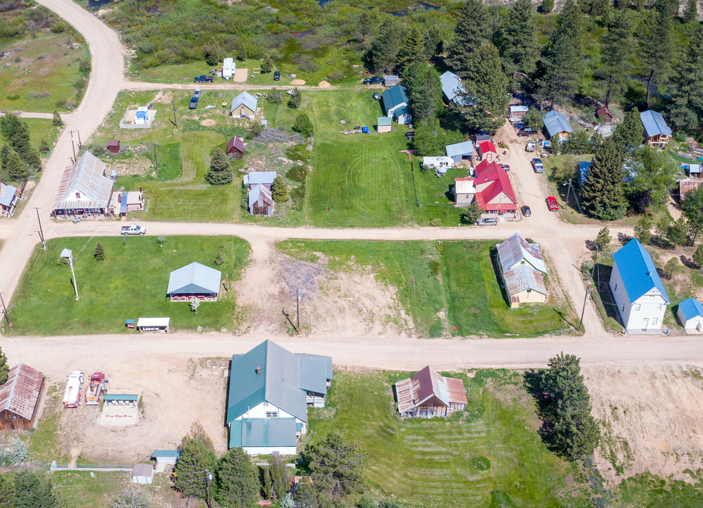 Historic city of Placerville Idaho from above