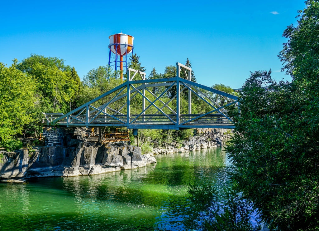 The beautiful Snake River running through Idaho Falls in Idaho