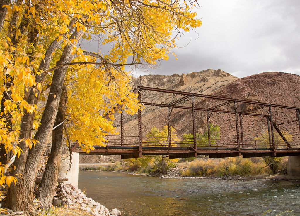 A Pratt cable tied truss bridge over the Salmon River, just off of Highway 75 near Challis, Idaho