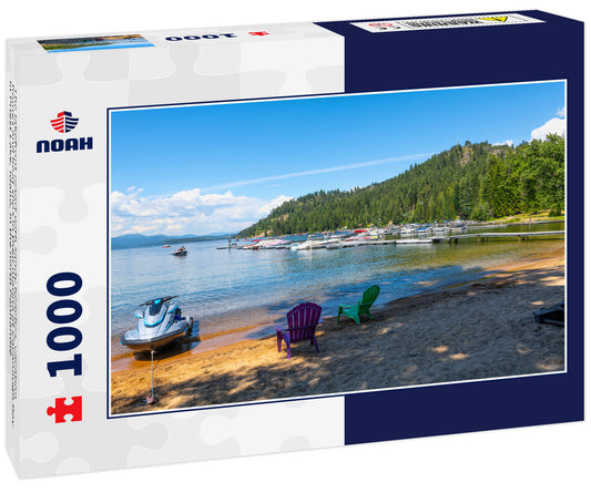 The lakefront resort with sandy beaches, vacation homes and boat slips in their marina at Cavanaugh Bay in Priest Lake, Idaho, in the north Panhandle