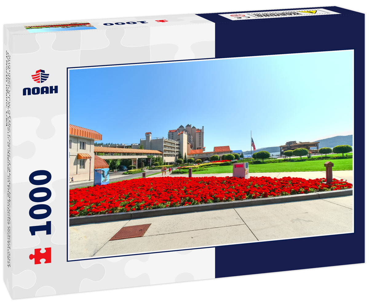 Summer view of the Coeur d'Alene lakeside resort and park along Lake Coeur d'Alene, in the Inland Northwest of North Idaho, USA