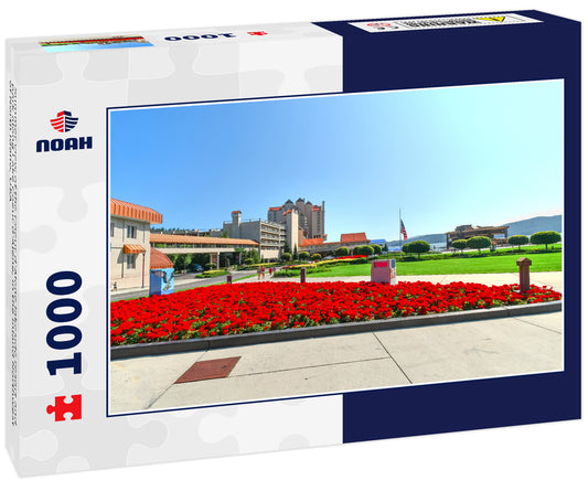 Summer view of the Coeur d'Alene lakeside resort and park along Lake Coeur d'Alene, in the Inland Northwest of North Idaho, USA