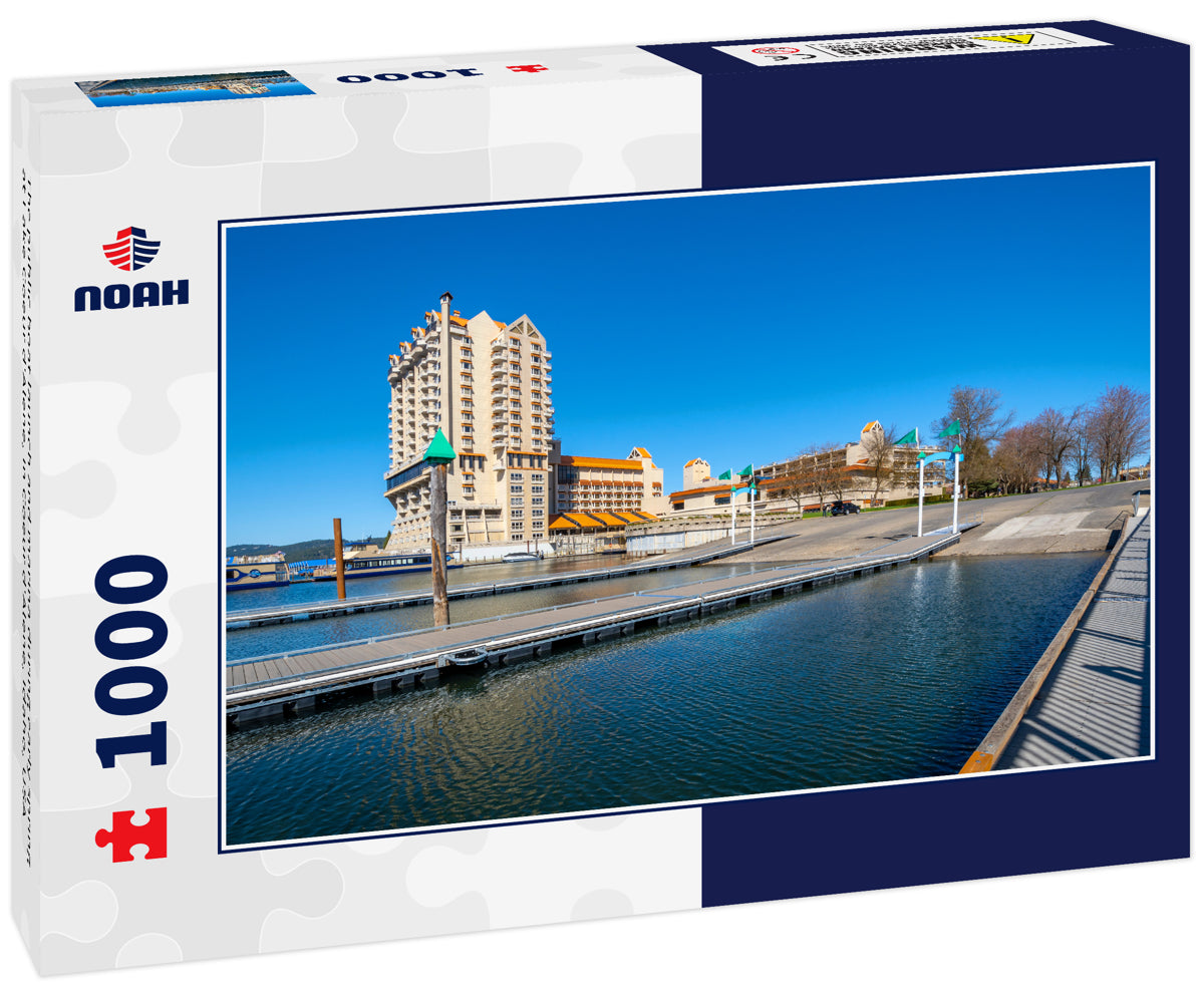 The public boat launch and marina during early spring at Lake Coeur d'Alene, in Coeur d'Alene, Idaho, USA