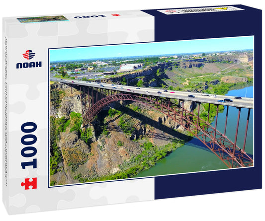 Perrine Bridge, Twin Falls, Idaho, USA - Distant Aerial View Over River Canyon With Cars Driving On Road