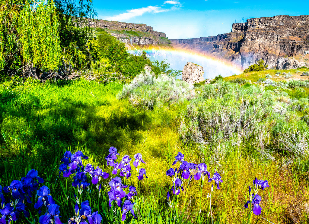 Beautiful Morning With Double Rainbows at Shoshone Falls in Twin Falls Idaho