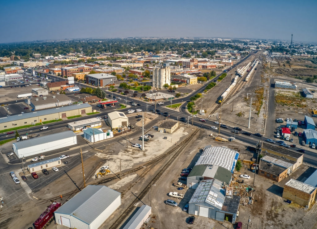 Aerial View of Twin Falls, Idaho on a hazy Afternoon