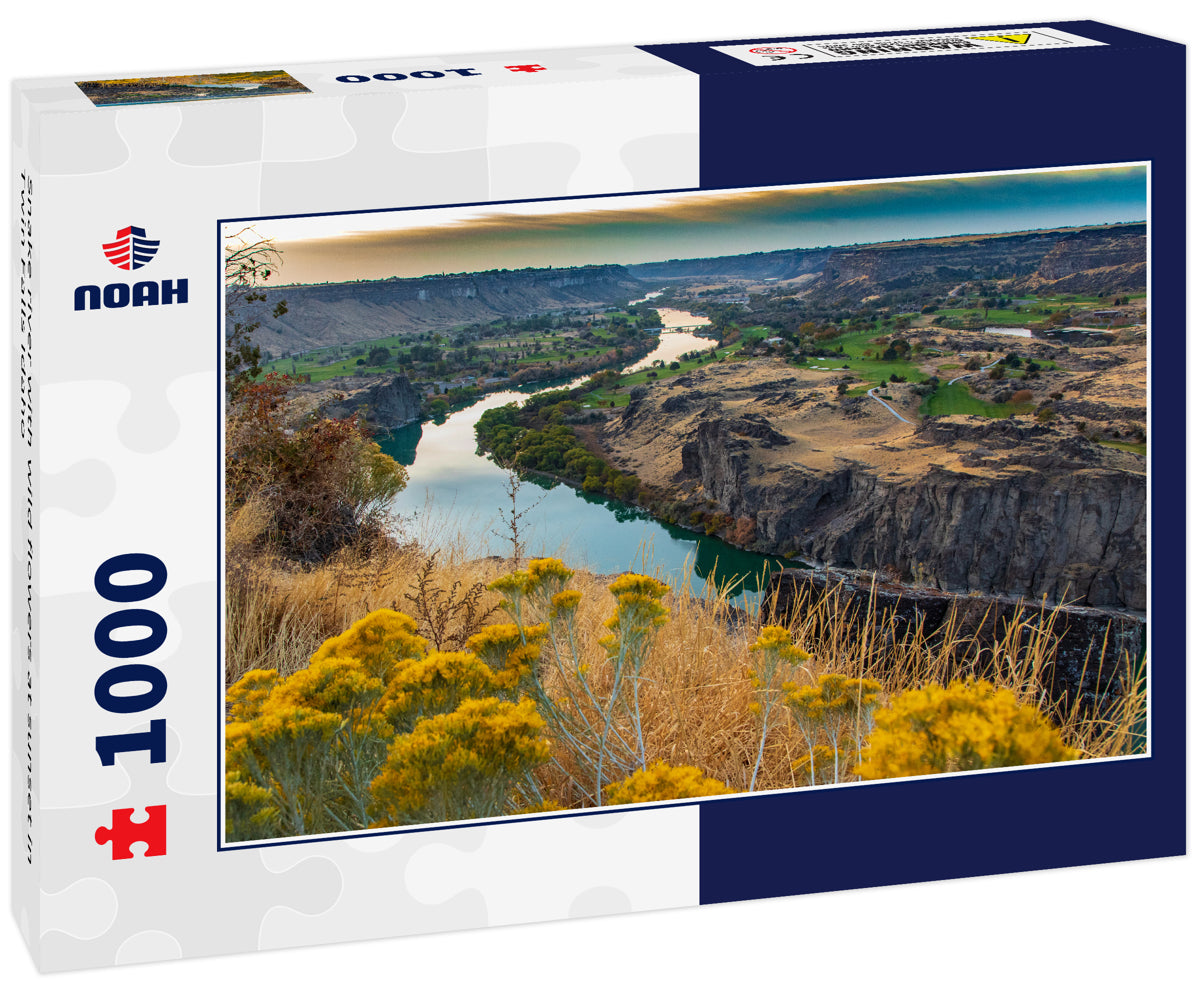 Snake river with wild flowers at sunset in Twin Falls Idaho