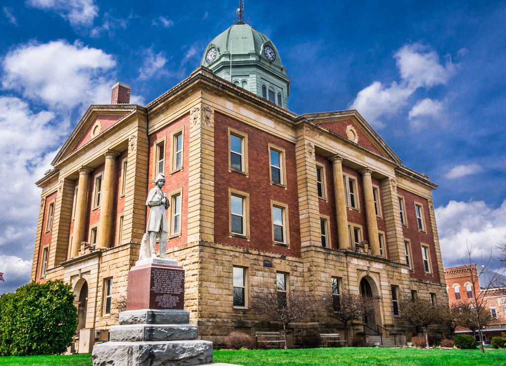 Vintage historic courthouse small town Sullivan Illinois Midwest USA