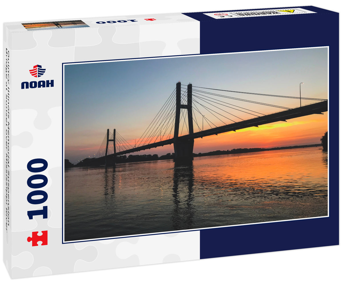 Quincy Illinois Memorial Suspension Bridge at Sunset over Mississippi River