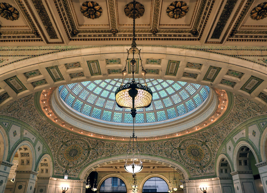 Chicago, Illinois, USA - View of the interior and of the dome at the Chicago Cultural Center