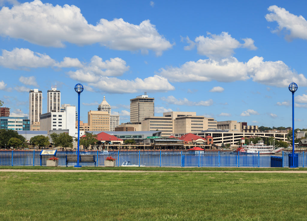 Panoramic photo of Downtown Peoria photographed on the other side of the Illinois River in East Peoria, Illinois
