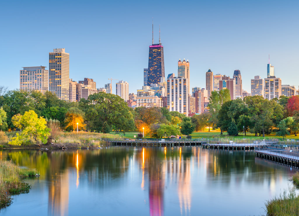 Chicago, Illinois, USA downtown skyline from Lincoln Park