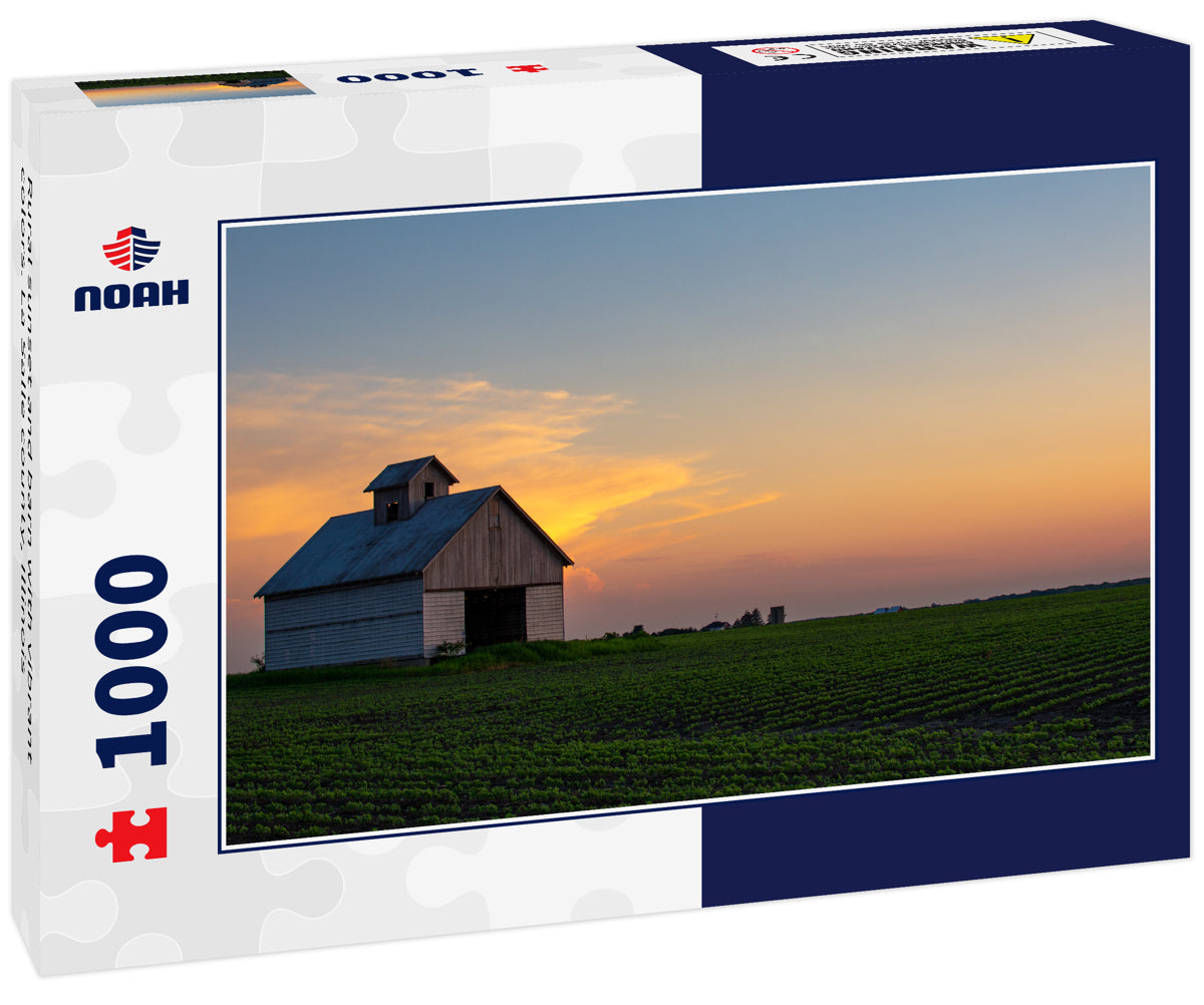Rural sunset and barn with vibrant colors. La Salle county, Illinois