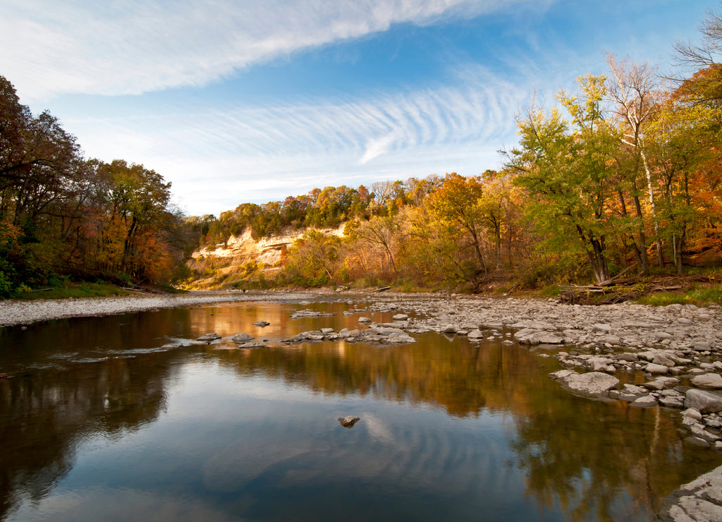 Fall color on the Vermillion River as it runs through Matthiessen State Park near Ottawa, Illinois