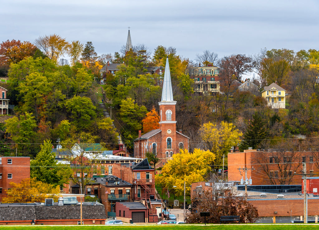 Historical Galena Town view at Autumn in Illinois of USA