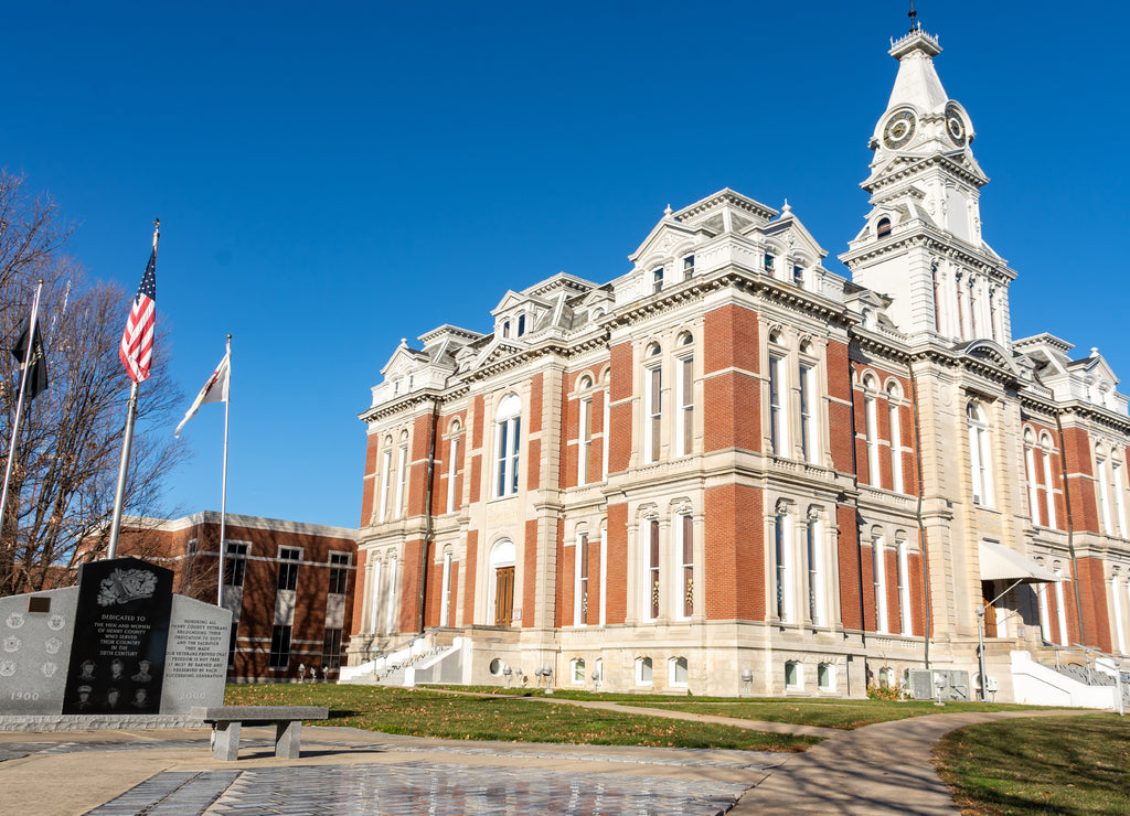 Henry county courthouse in the early morning light. Cambridge, Illinois