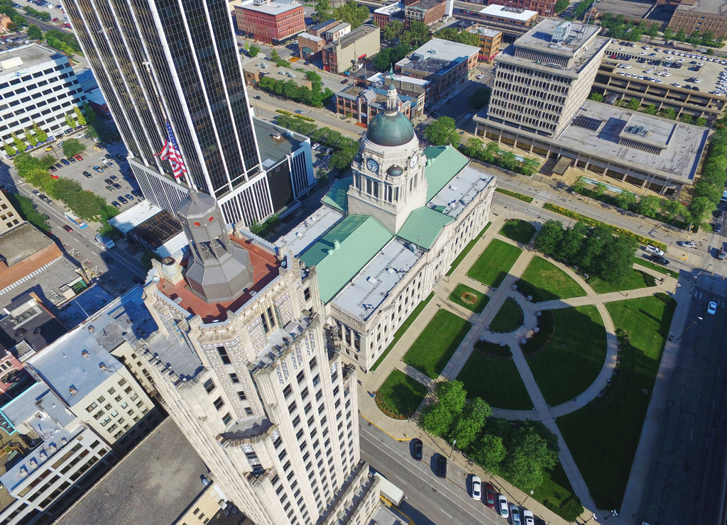 Aerial Fort Wayne Downtown Iconic Buildings Architecture Indiana