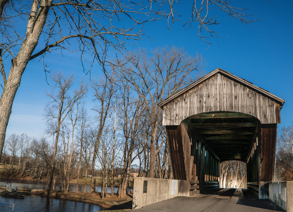 Brownsville Covered Bridge, Mill Race Park Columbus, Indiana. Originally moved from Union County, Indiana