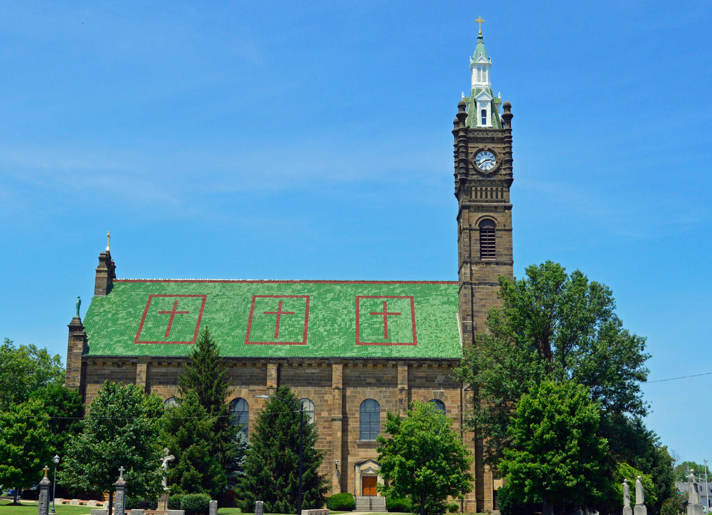 Christian landscape photo of a Catholic church in Jasper, Indiana