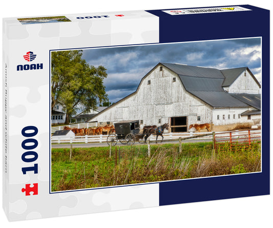 Amish Buggy and white barn