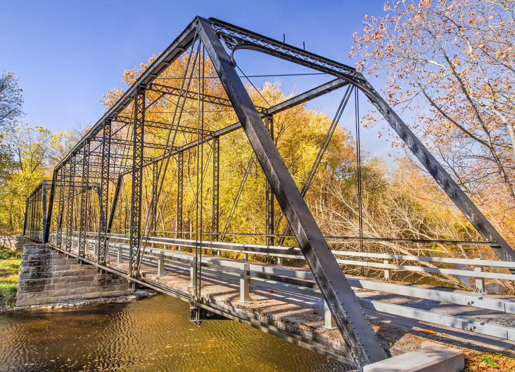 Furnas Mill Iron Bridge in Autumn - Johnson County, Indiana