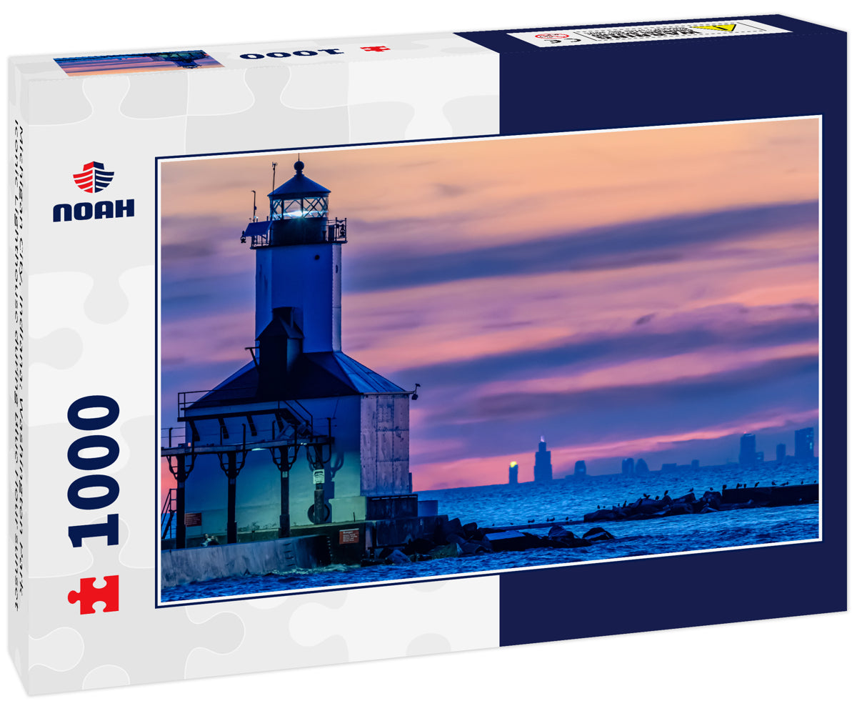 Michigan City, Indiana: Washington Park Iconic Lighthouse during Blue Hour sunset