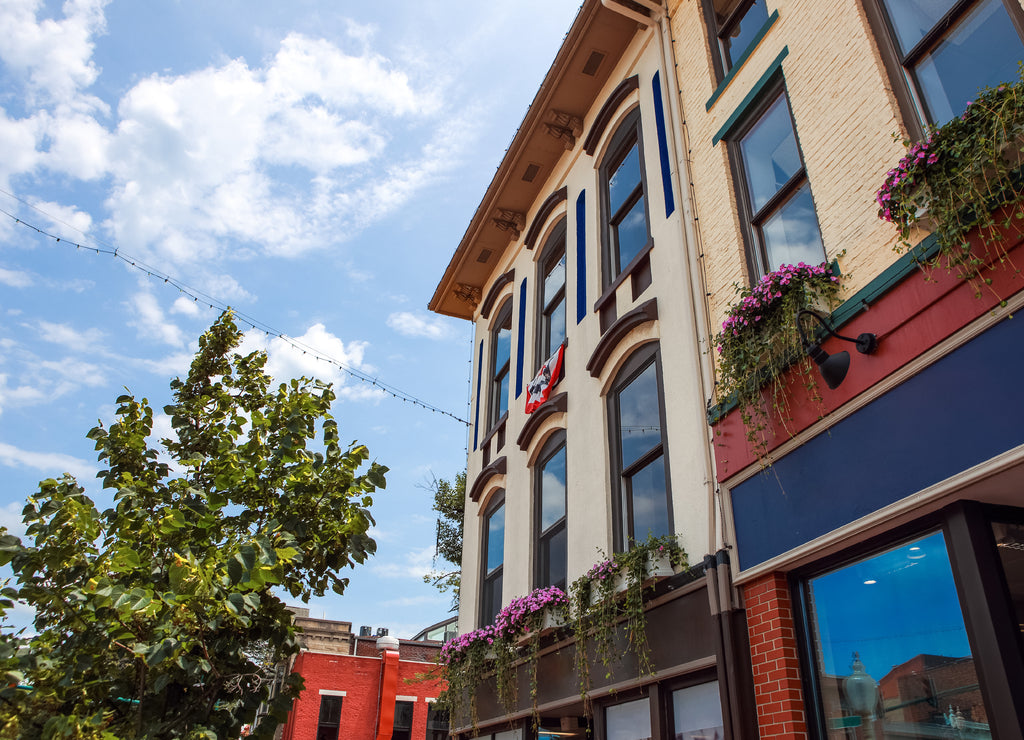 Old historic buildings in downtown Bloomington Indiana