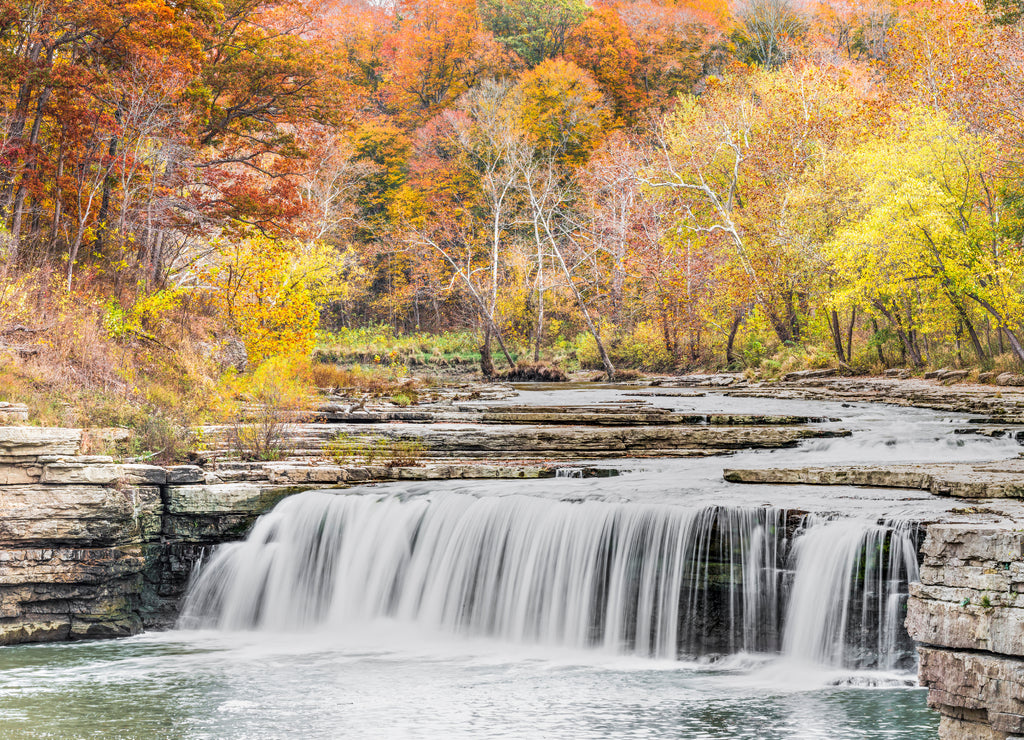 Autumn Colors at Lower Cataract Falls - Owen County, Indiana Waterfall