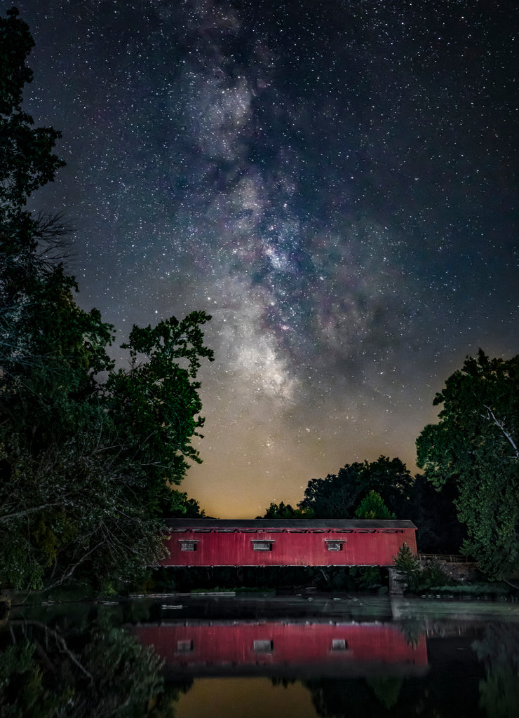 Milky Way Over Mill Creek - Cataract Covered Bridge, Indiana