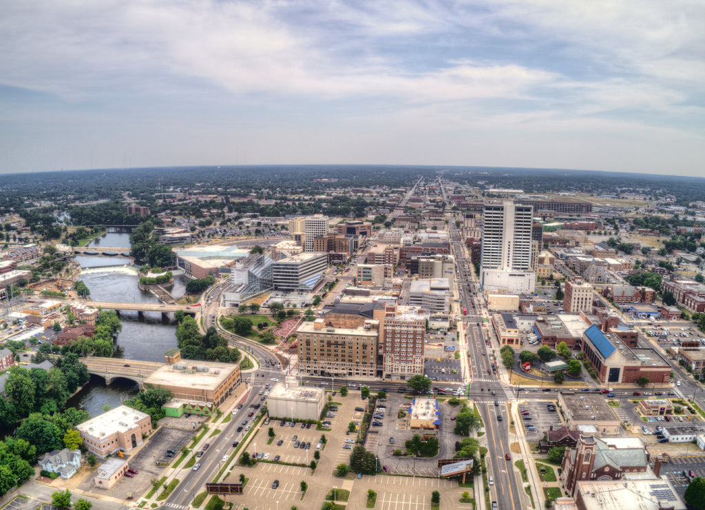 Aerial View of Downtown South Bend in Indiana