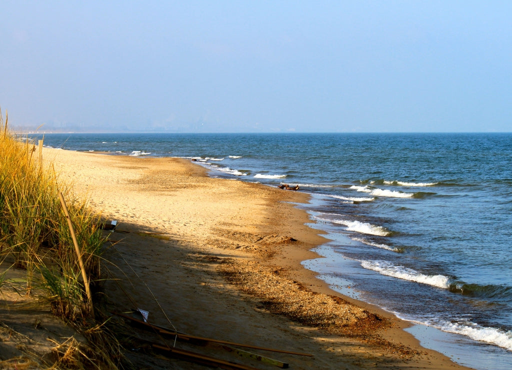 Lake Michigan beach in the Indiana Dunes during autumn season