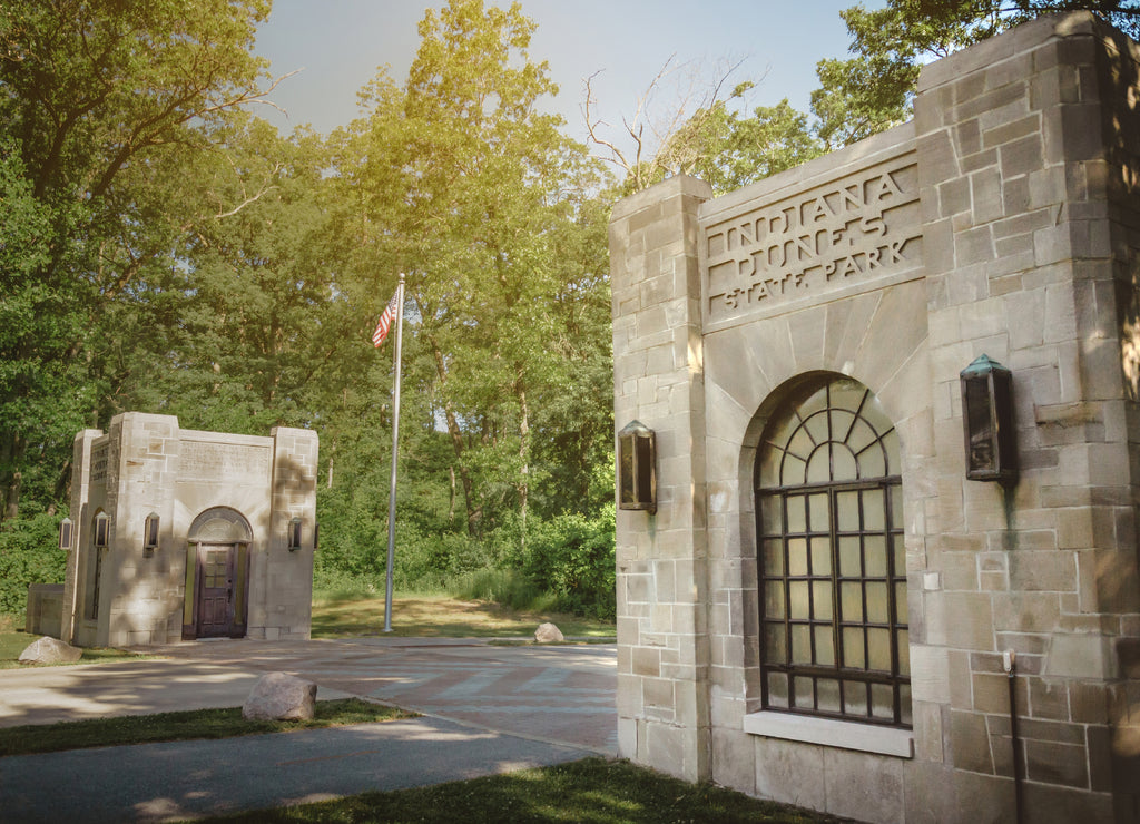 Gate houses at the entrance to Indiana Dunes State Park