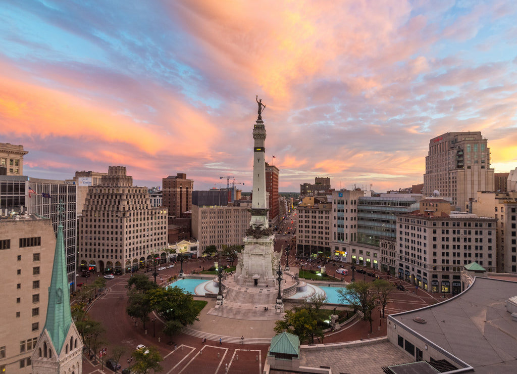 Indianapolis Indiana Circle Day to Night Sunset